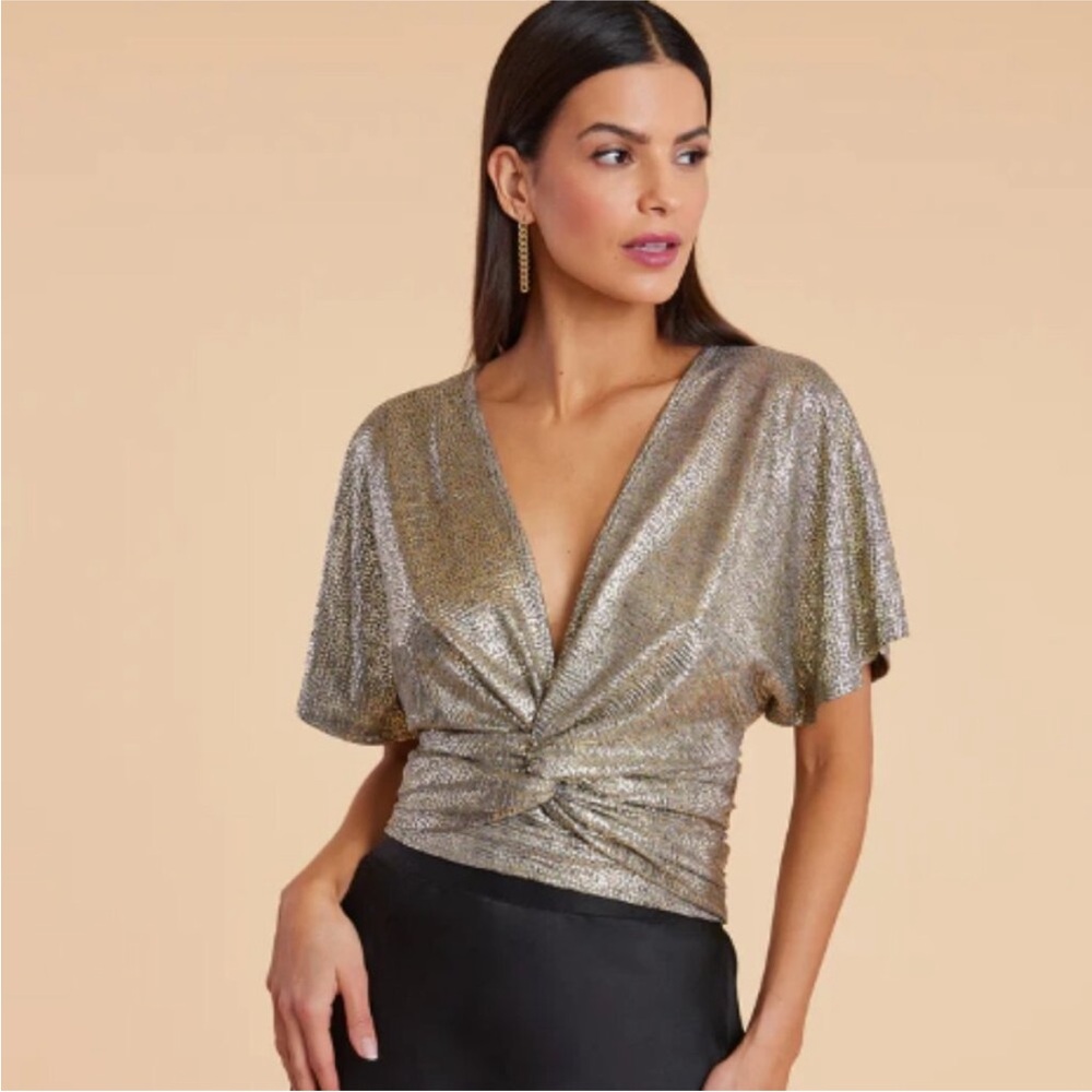 bishop + young Metallic Gold Twist Top from Anthropologie